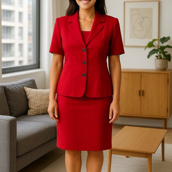 Amanda Smith Red Linen Blend Short Sleeve Blazer & Skirt Set - Picture 1 of 8